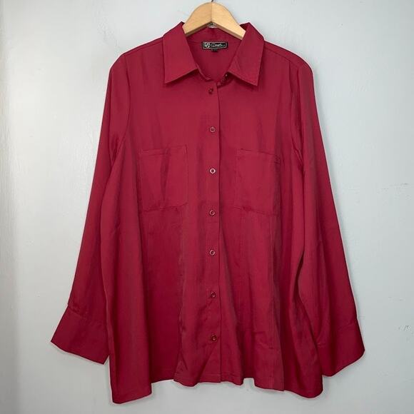 DG2 Diane Gilman Size XL Burgundy Wine Button Up Shirt Old Money Demure Office - Picture 1 of 10